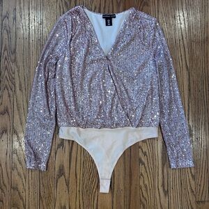 Sincerely Jules ROSE GOLD *NOT SILVER* Sequin Bodysuit - size small